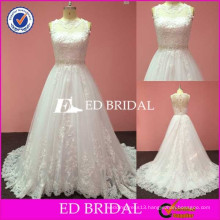 High Quality China Supplier A-Line Sleeveless Covered Buttons Back Beaded Lace Appliqued Alibaba Wedding Dresses